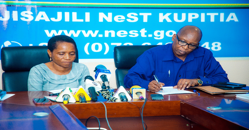 PPRA Board Chairperson, Dr. Leonada Mwagike (left) and PPRA Chief Executive Officer Eliakim Maswi at a press conference about NeST, recently in Dodoma
