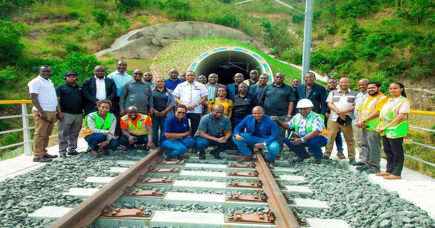 PPRA Board Chairperson, Dr. Leonada Mwagike (center) with members of PPRA Board of Directors, Management and staff, together with TRC Director General Masanja Kadogosa and TRC staff at Standard Gauge Railways infrastructure, when the Board inspected Standard Gauge Railways project from Dar es Salaam to Dodoma, recently.